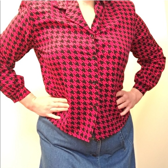 FAIR SET | Vintage Satin Houndstooth Women's Top - Picture 1 of 13
